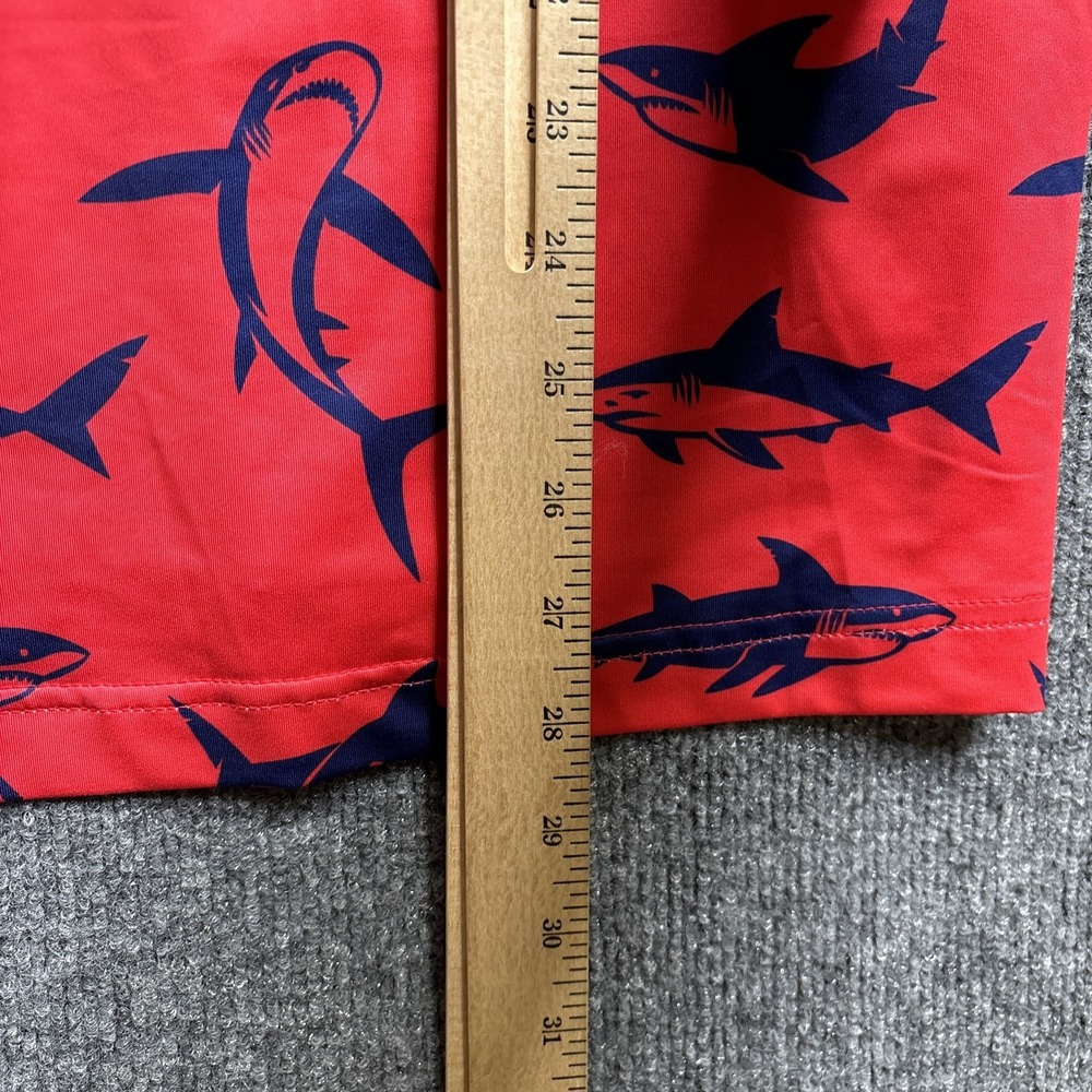 Waggle Polo Shirt Men's Large Red Shark Print Golf Performance Stretch Ocean‎ - Picture 2 of 8